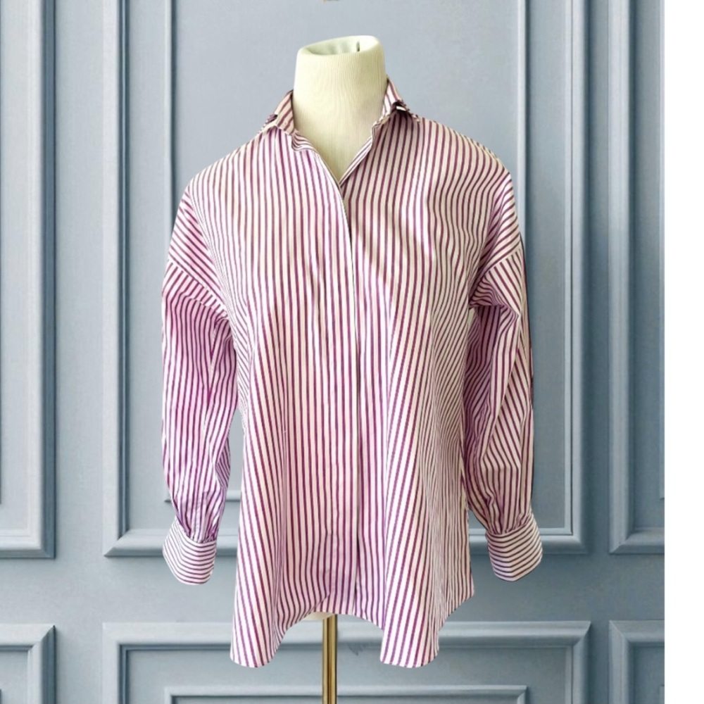 ANN MASHBURN NWOT PAULINA POPOVER RASPBERRY STRIPED SHIRT SIZE SMALL